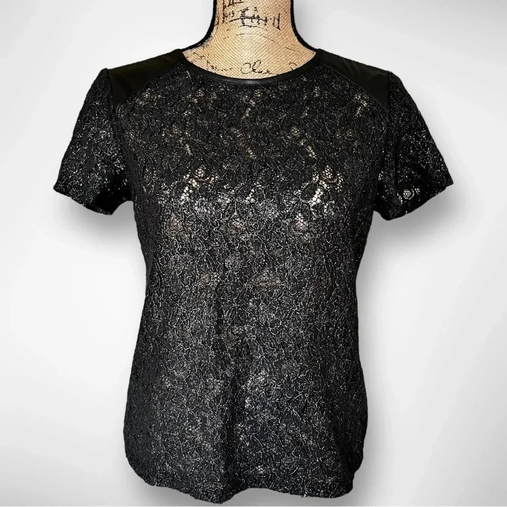 GENERATION LOVE Short Sleeve Lace With‎ Leather Accents  XS | EUC